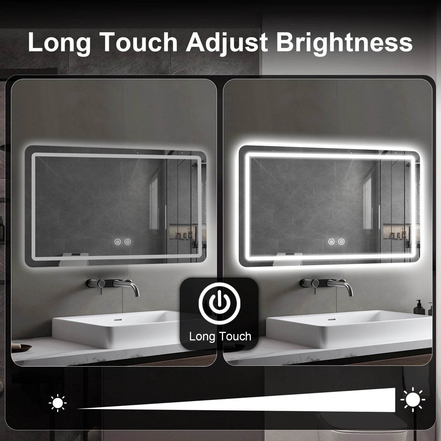 90*60cm Round LED Bathroom Mirror Vanity Mirrors Backlit Lights Fogless Makeup Mirror Wall Mounted Demister Dimmable Glass