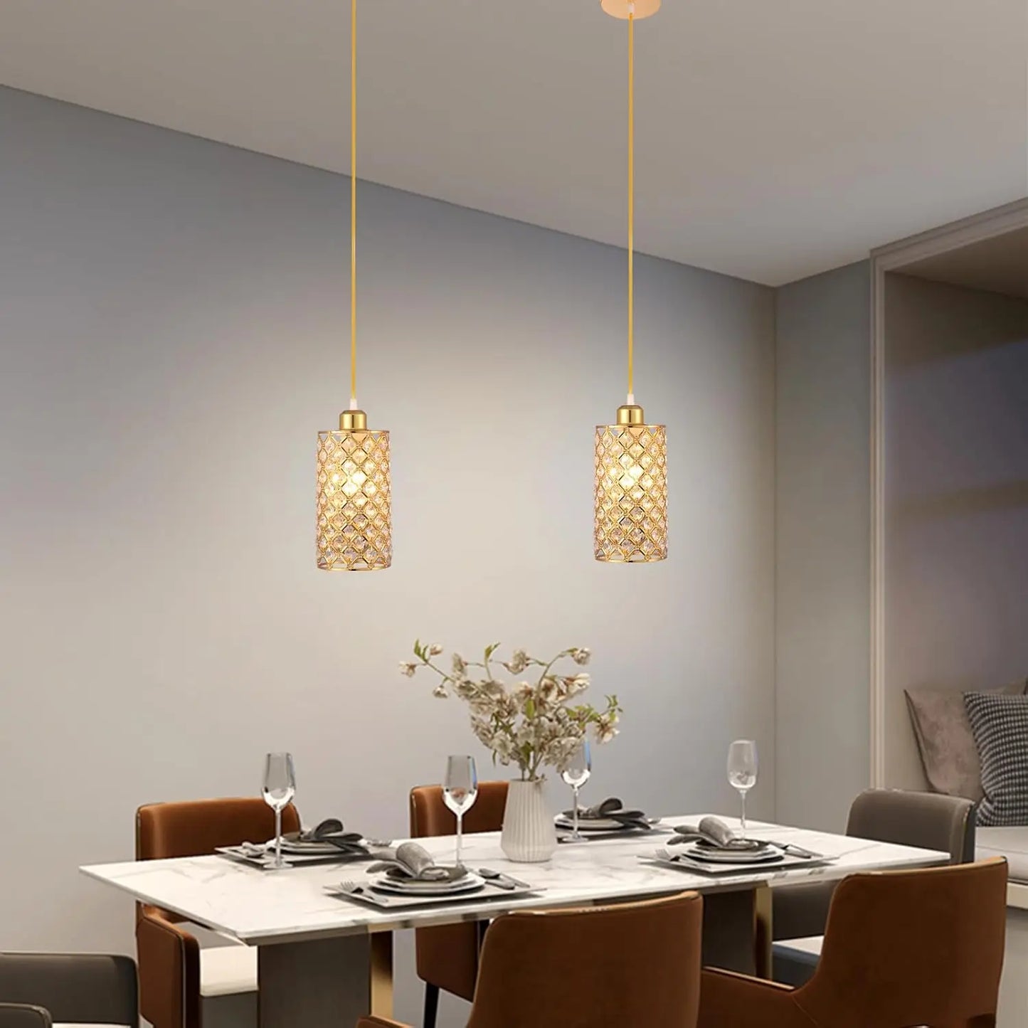 Finktonglan Modern Crystal Adjustable Pendant Light E26 Ceiling Fixture
