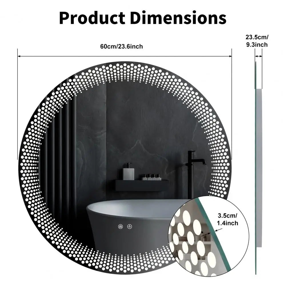 LED Anti Fog Wall Mount Tempered Glass Bathroom Mirror