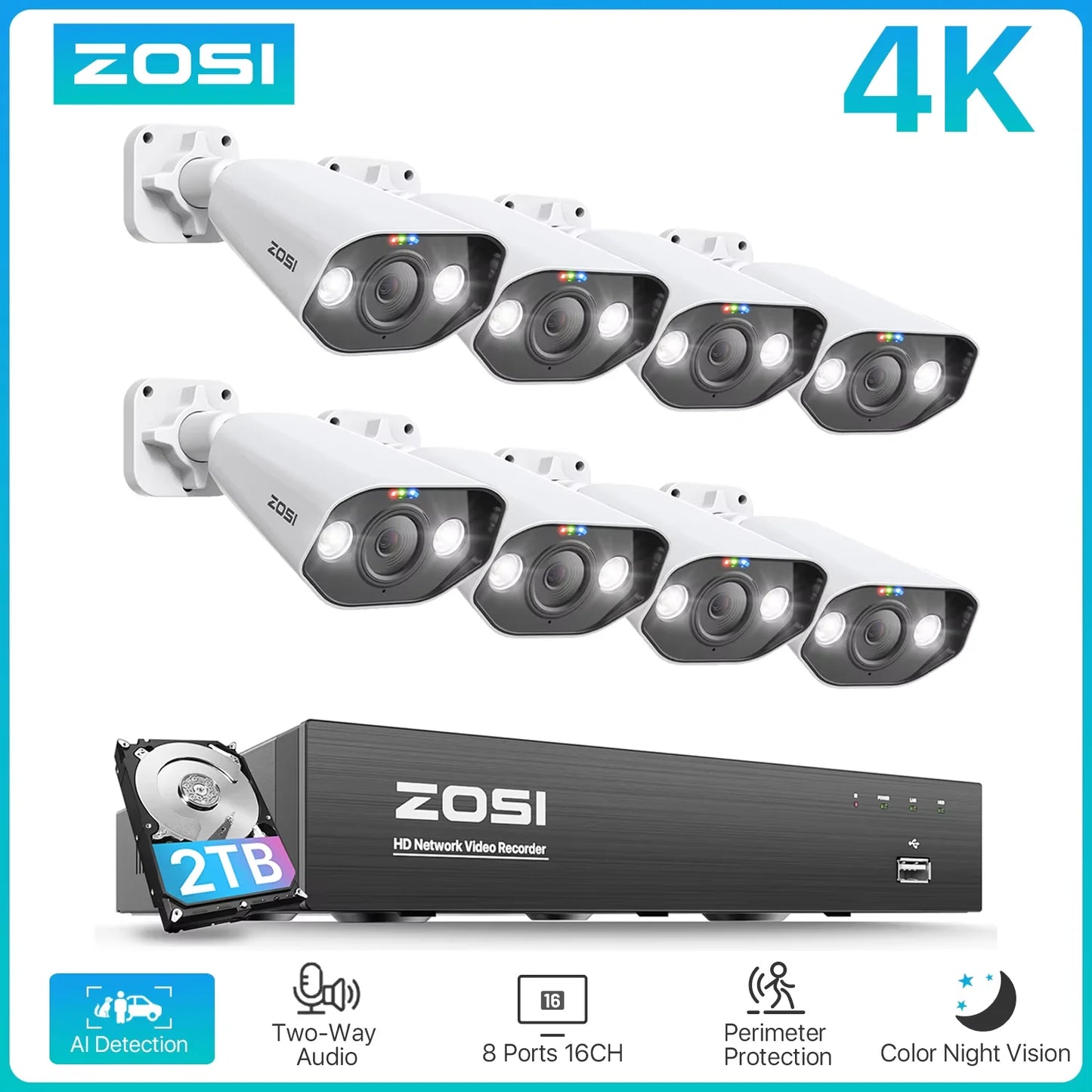 ZOSI 8-Channel 4K Surveillance Kit With AI Starlight Night Vision