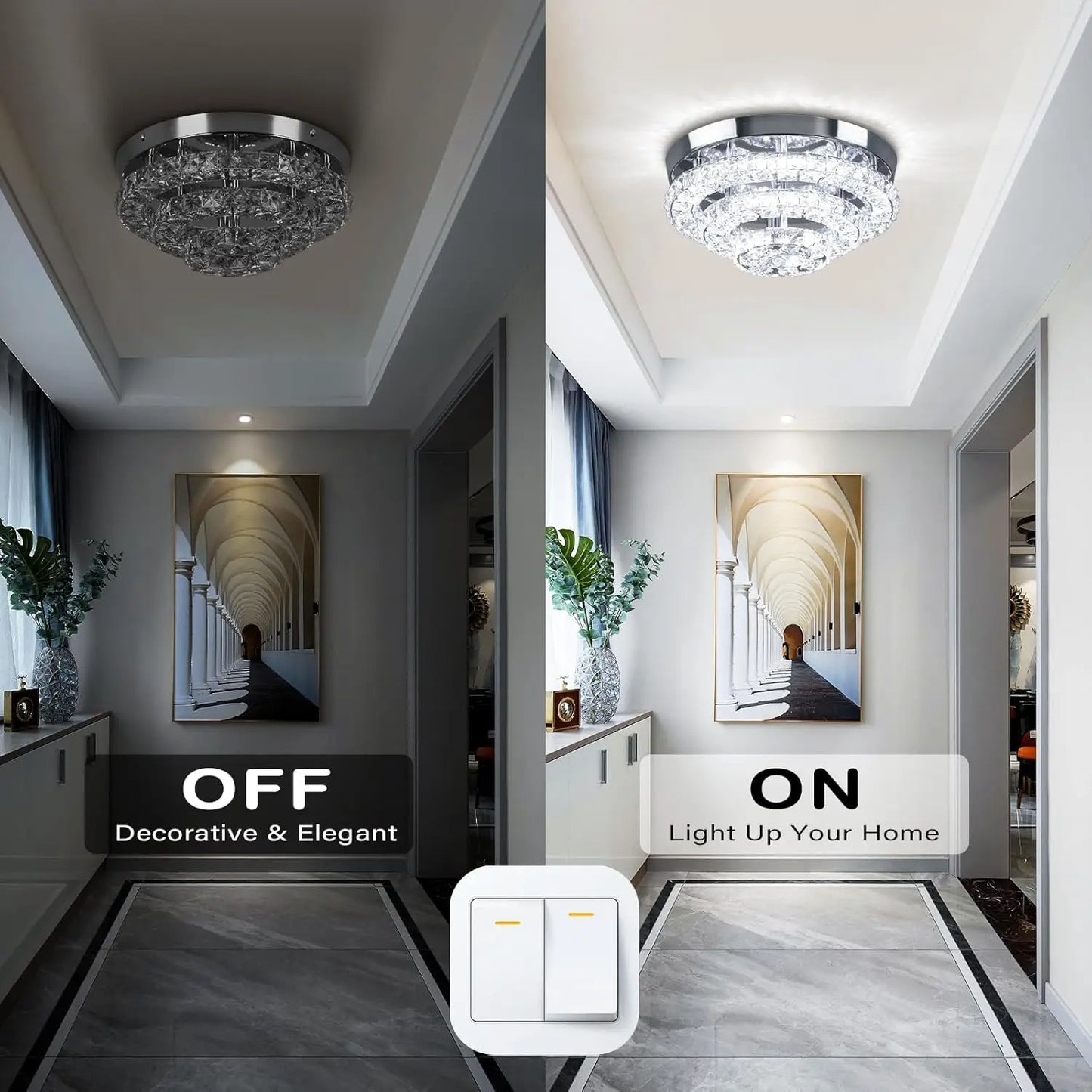 FRIXCHUR Crystal Chandeliers Modern LED Ceiling Light Semi Flush Mount