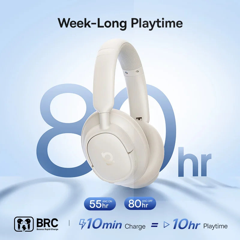 Baseus Wireless Noise Canceling Over Ear Headphones Bluetooth Long Battery