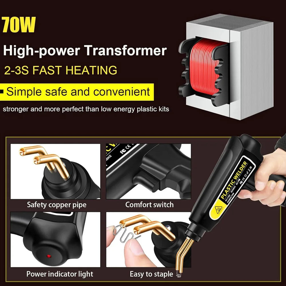 70W Bumper Repair Car Tools Kit HOT Stapler Plastic Welder New Heat Gun Plastic Welding Machine Bumper Soldering Iron Staples