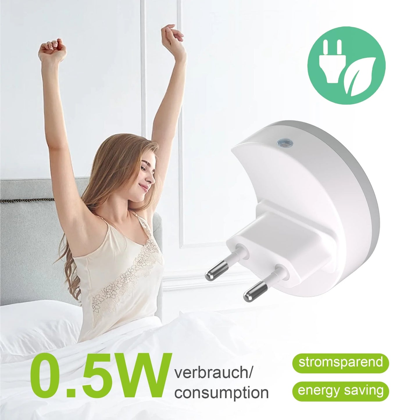 Moon Shape LED Night Light Sensor Plug Auto On Off