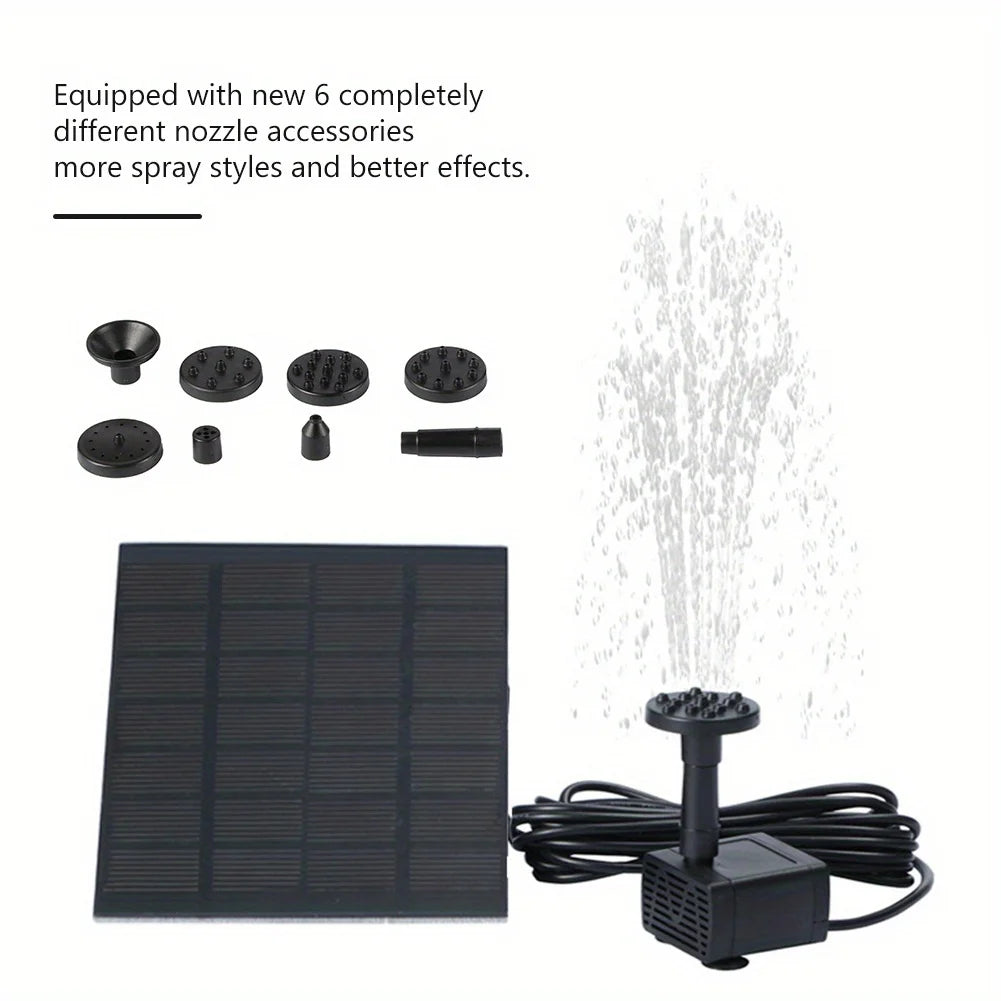 Solar Fountain Pump With 6 Nozzles For Outdoor Garden Decor