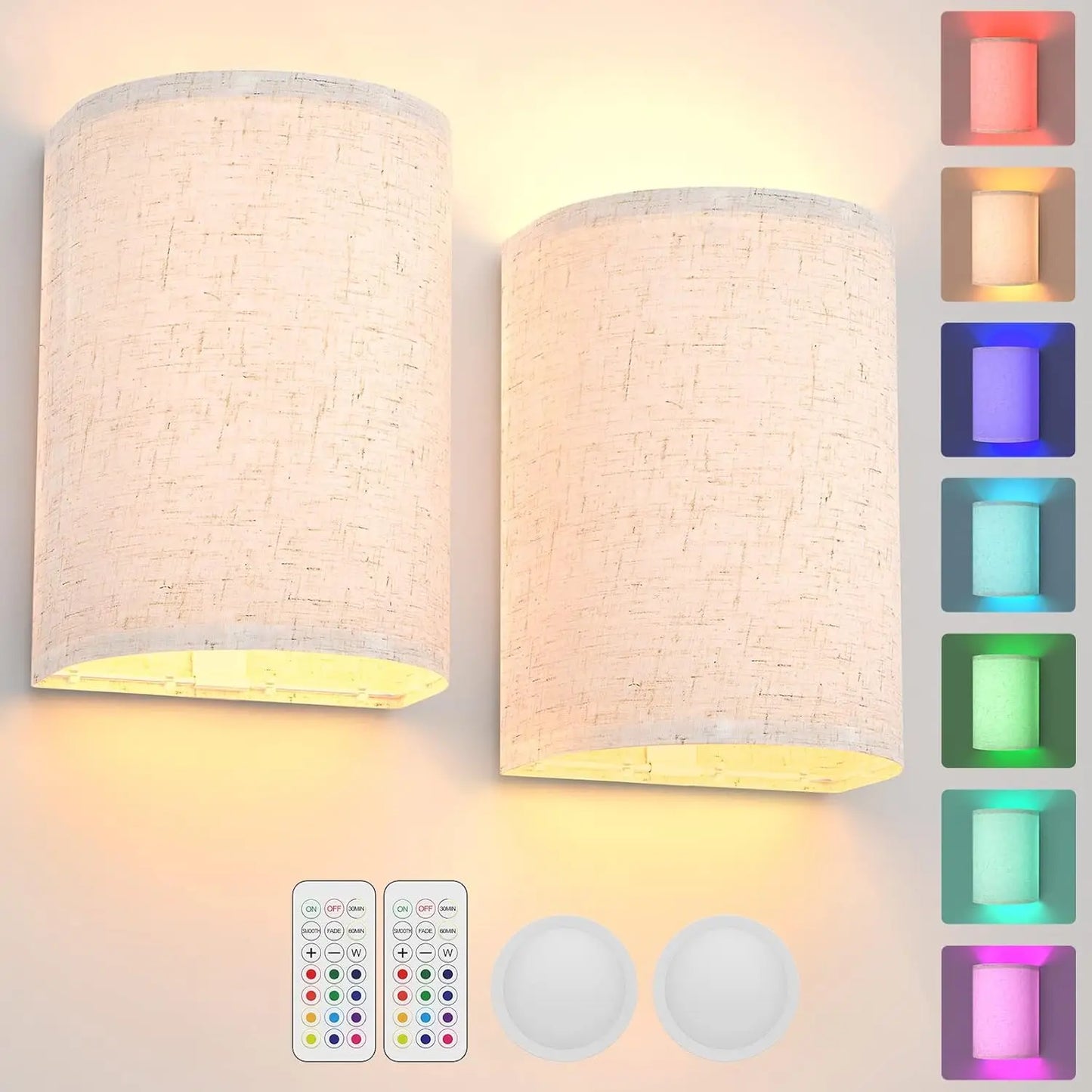 Versatile Fabric Wall Sconces Set of 2: Choose from Rechargeable, Battery, CCT & RGB Options for Perfect Ambiance in Any Room!