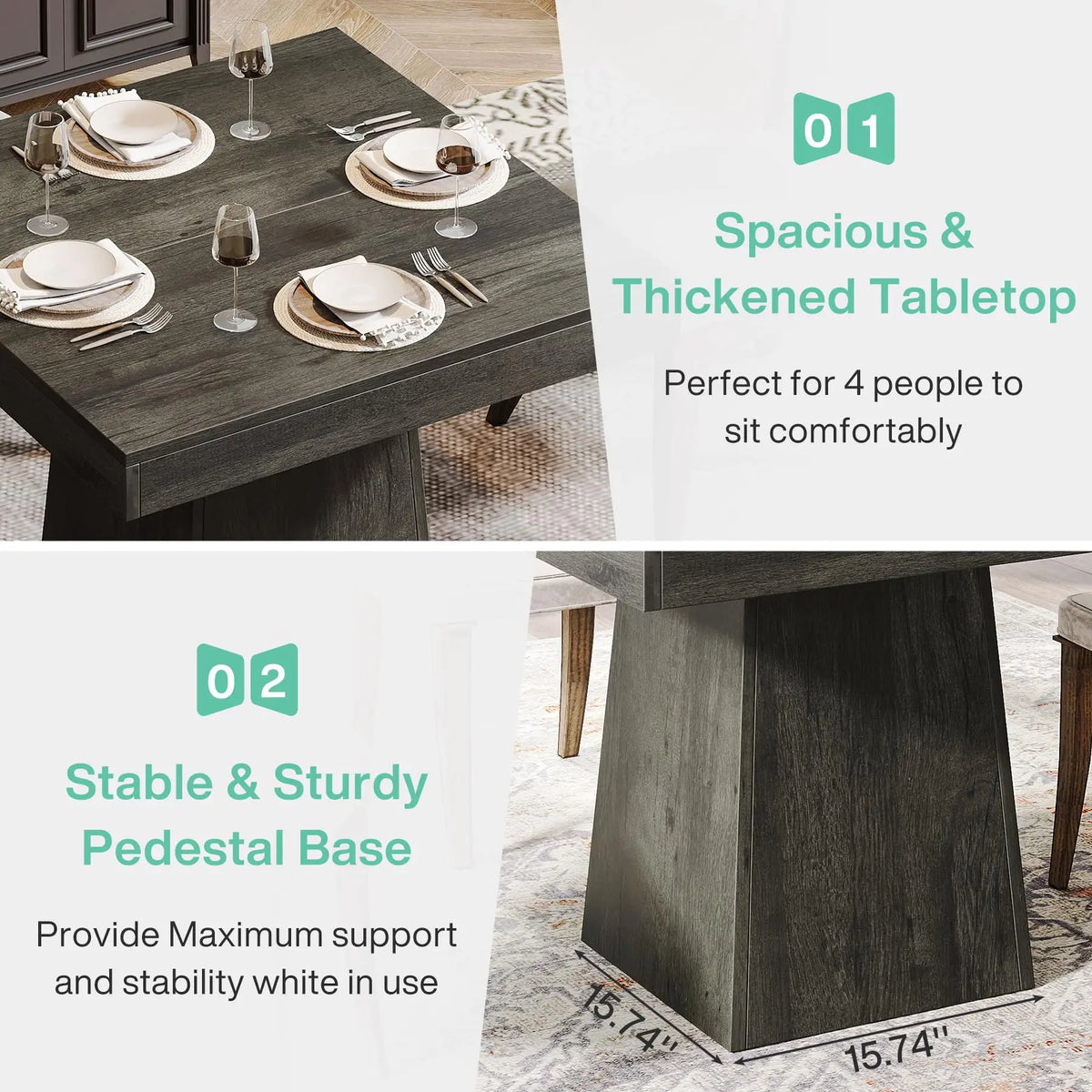 Tribesigns Square Wooden Dining Table With Pedestal Base