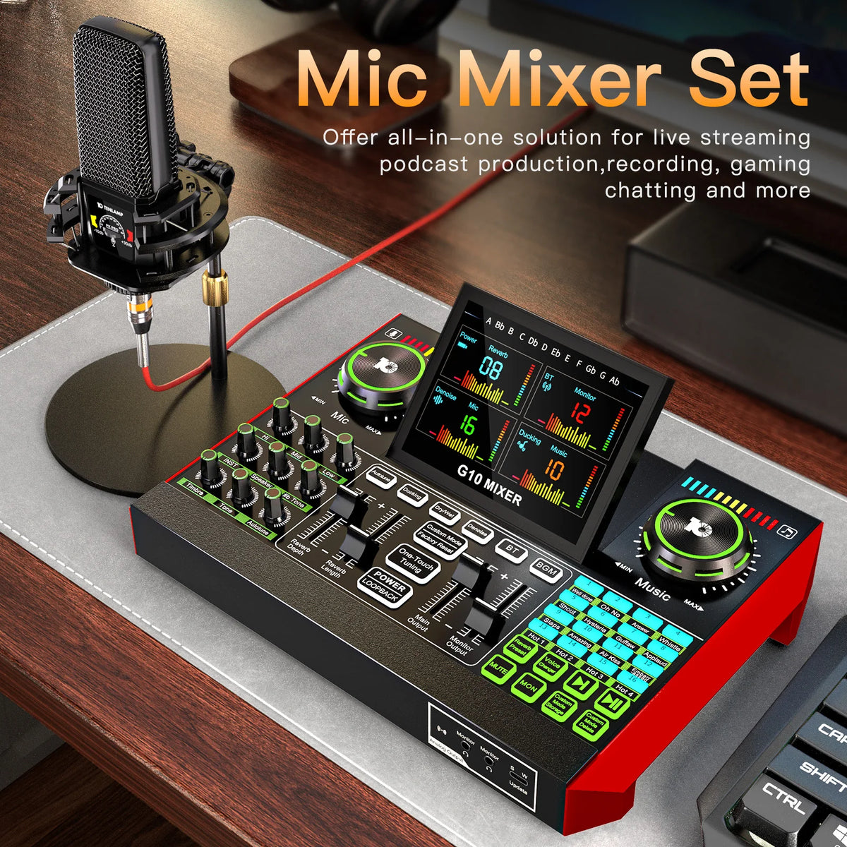 Tenlamp G10 Live Sound Card Mixer For Streaming And Recording
