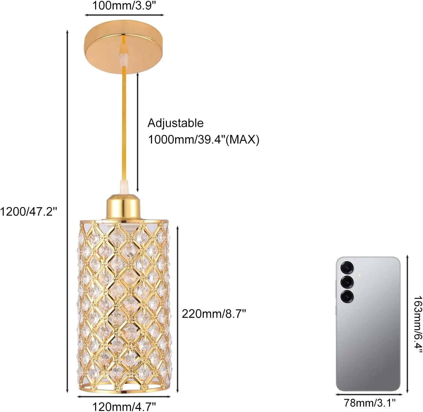 Finktonglan Modern Crystal Adjustable Pendant Light E26 Ceiling Fixture