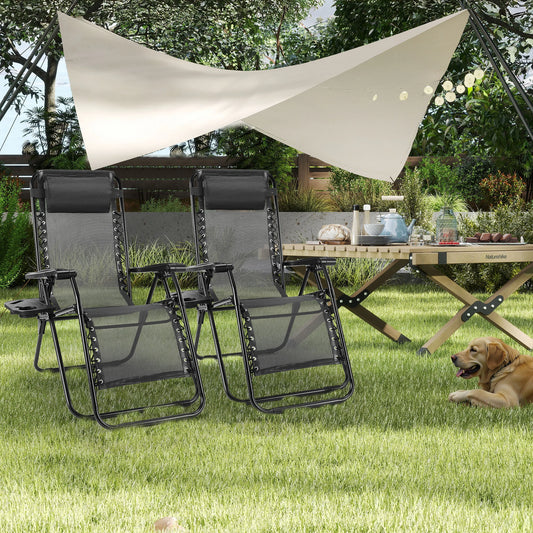 JHK Portable Zero Gravity Recliner Chairs Set of 2 Outdoor Lounge Chair with Cup Holder Trays Adjustable Pillow
