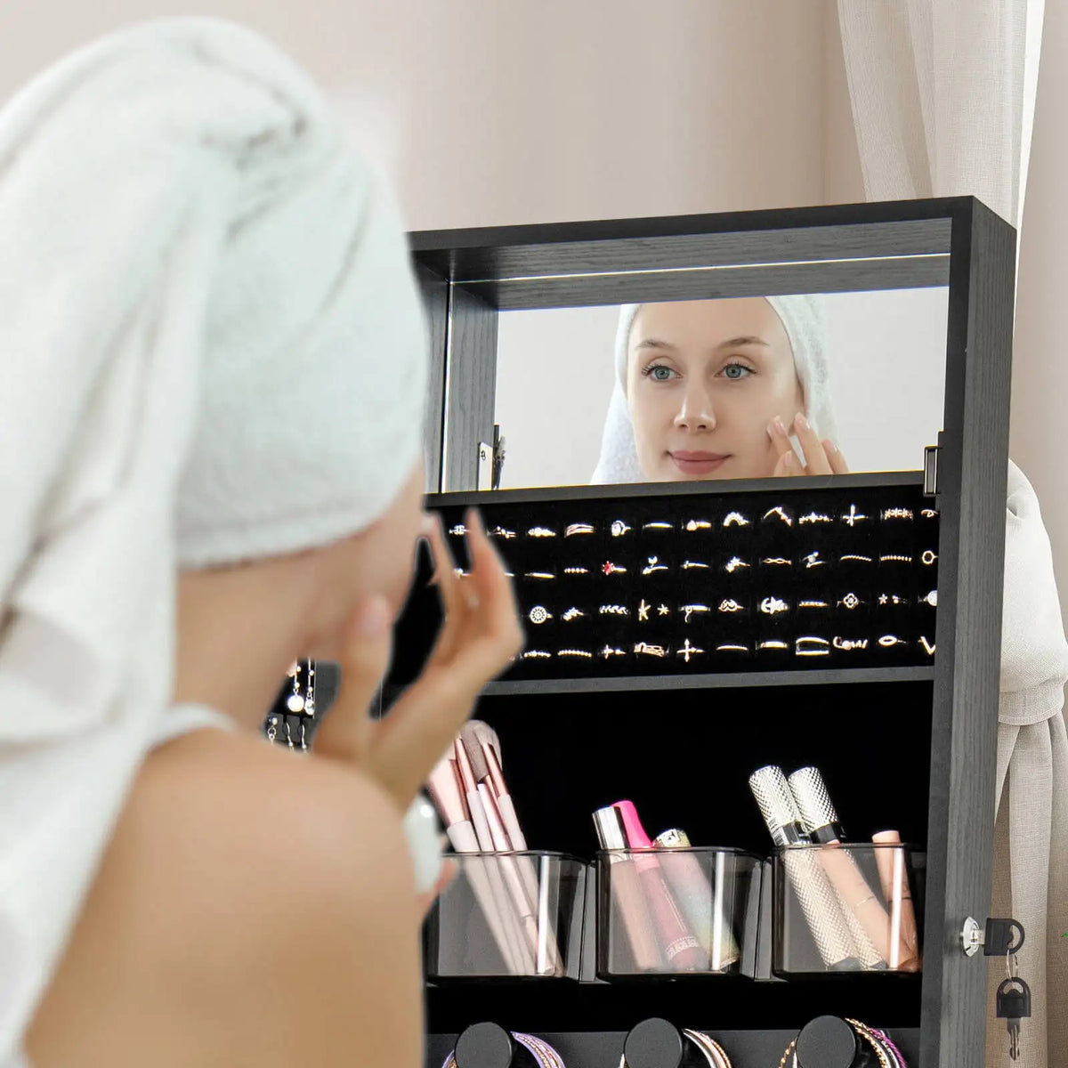 Homasis Led Mirror Jewelry Cabinet With Adjustable Viewing Angles