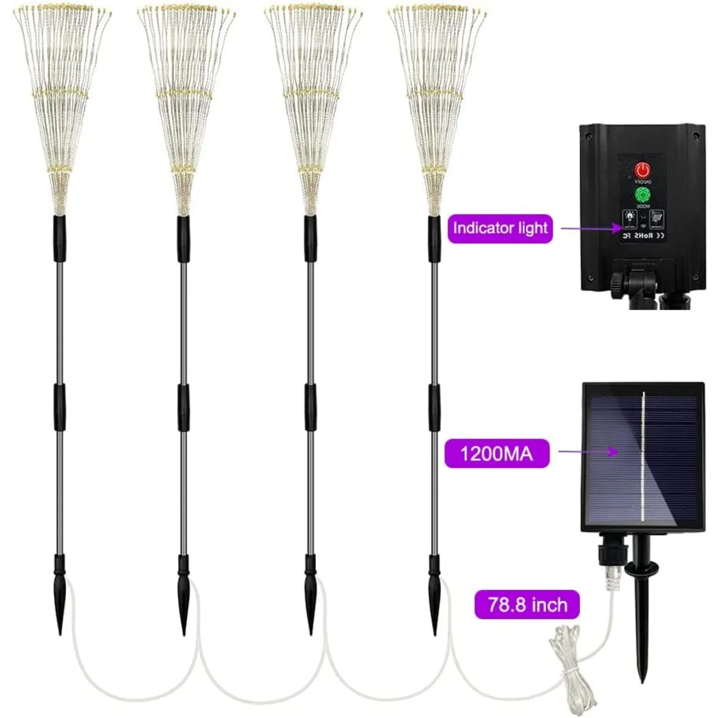 Solar Firework String Lights IP65 Waterproof 8 Modes With Remote