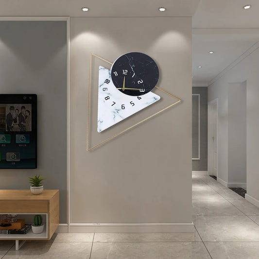 Geometric Wall Mounted Quartz Silent Clock with Nordic Minimalist Style for Home Office, Restaurant, Hotel, Waiting Room Decor