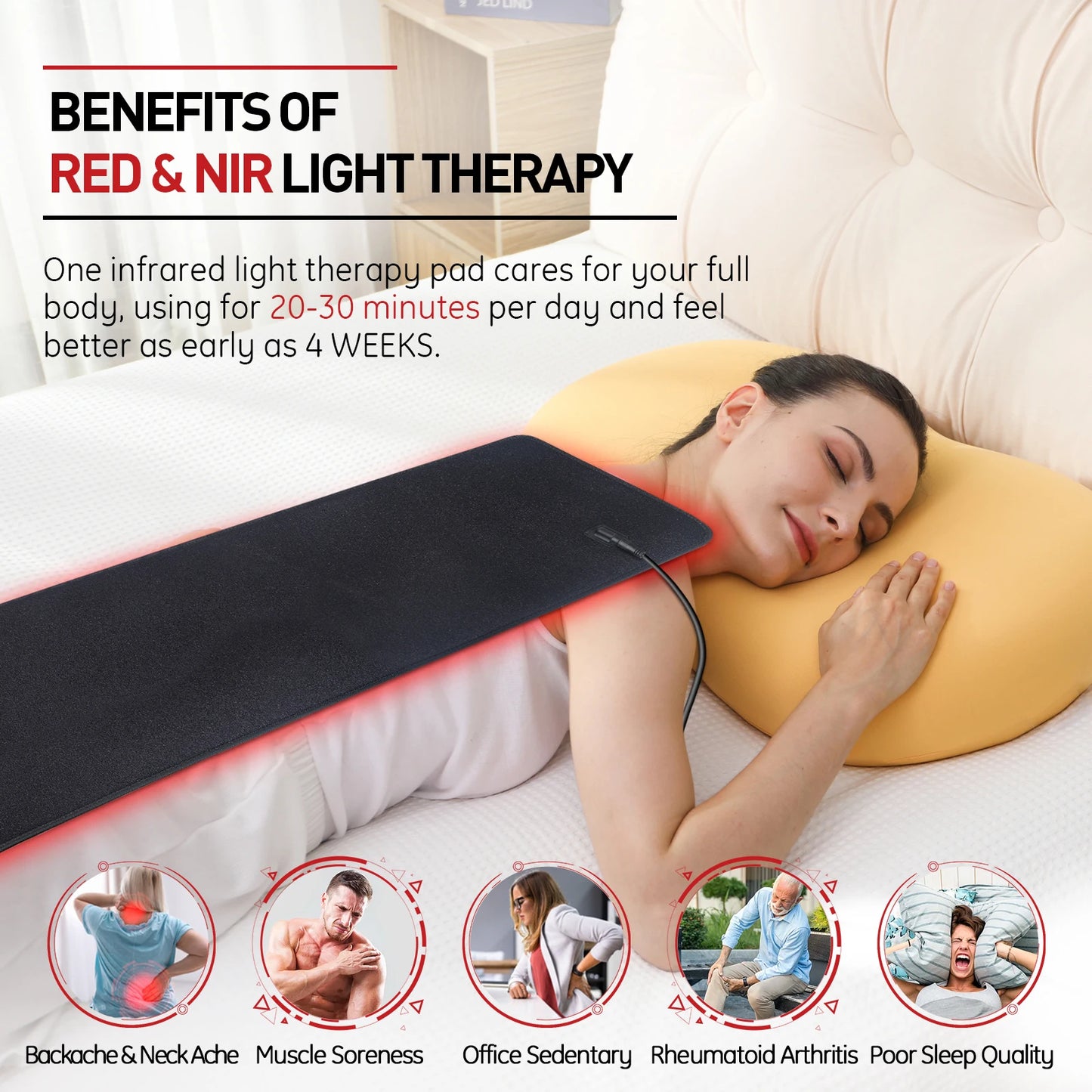 Updated Red Light Therapy Pad for Body. Therapy Mat for Waist Back Shoulder Muscle Pain Relief Relax Infrared Light
