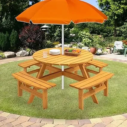 SSLine Solid Wood Round Outdoor Picnic Table And Bench