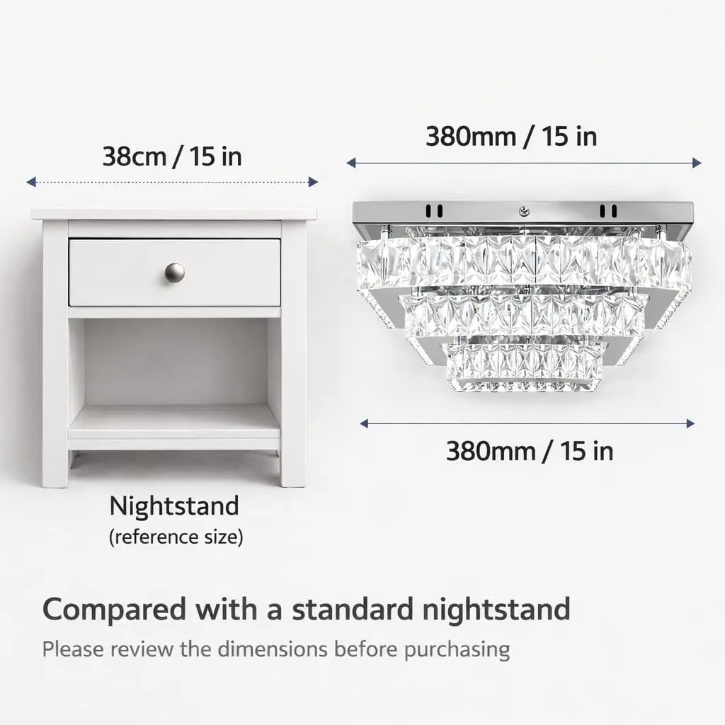 FRIXCHUR Dimmable Square Crystal Flush Mount Ceiling Light 3000-6500K Remote