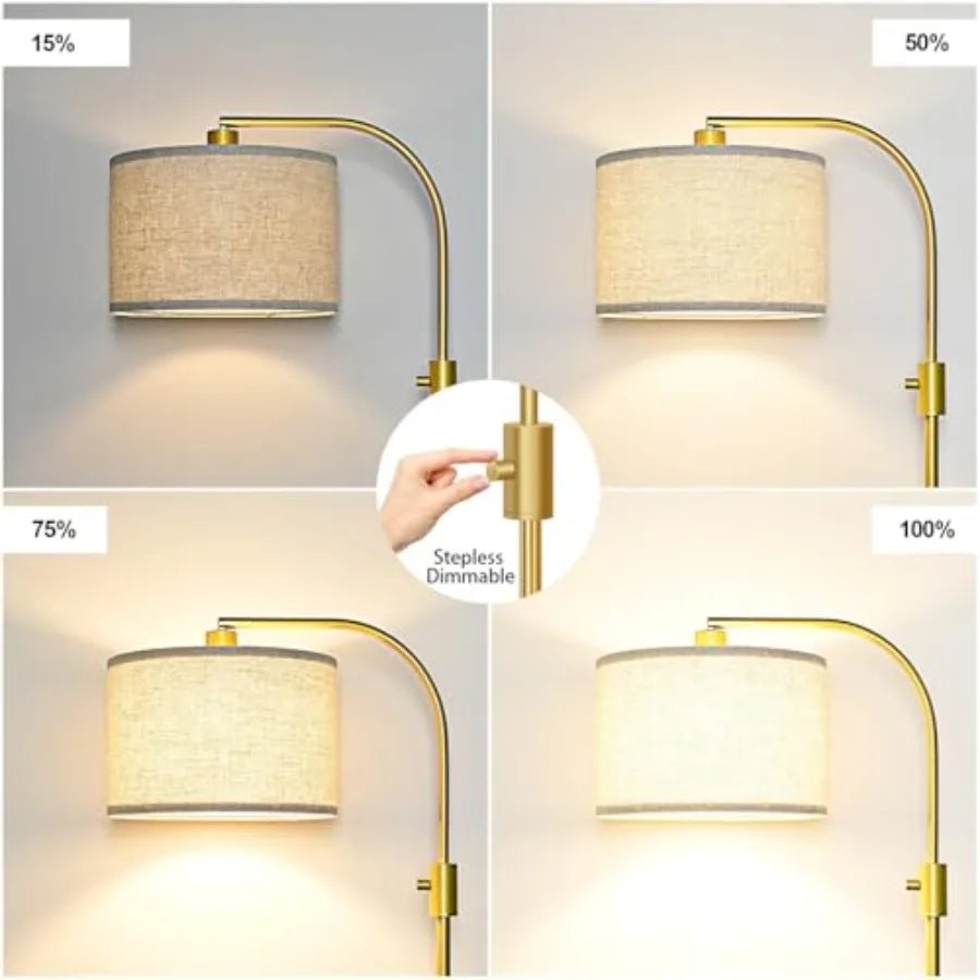 Upgraded Modern Arc Dimmable Tall Standing Floor Lamp with Linen Shade, 1200 Lumens LED Bulb Included, for Living and Reading R