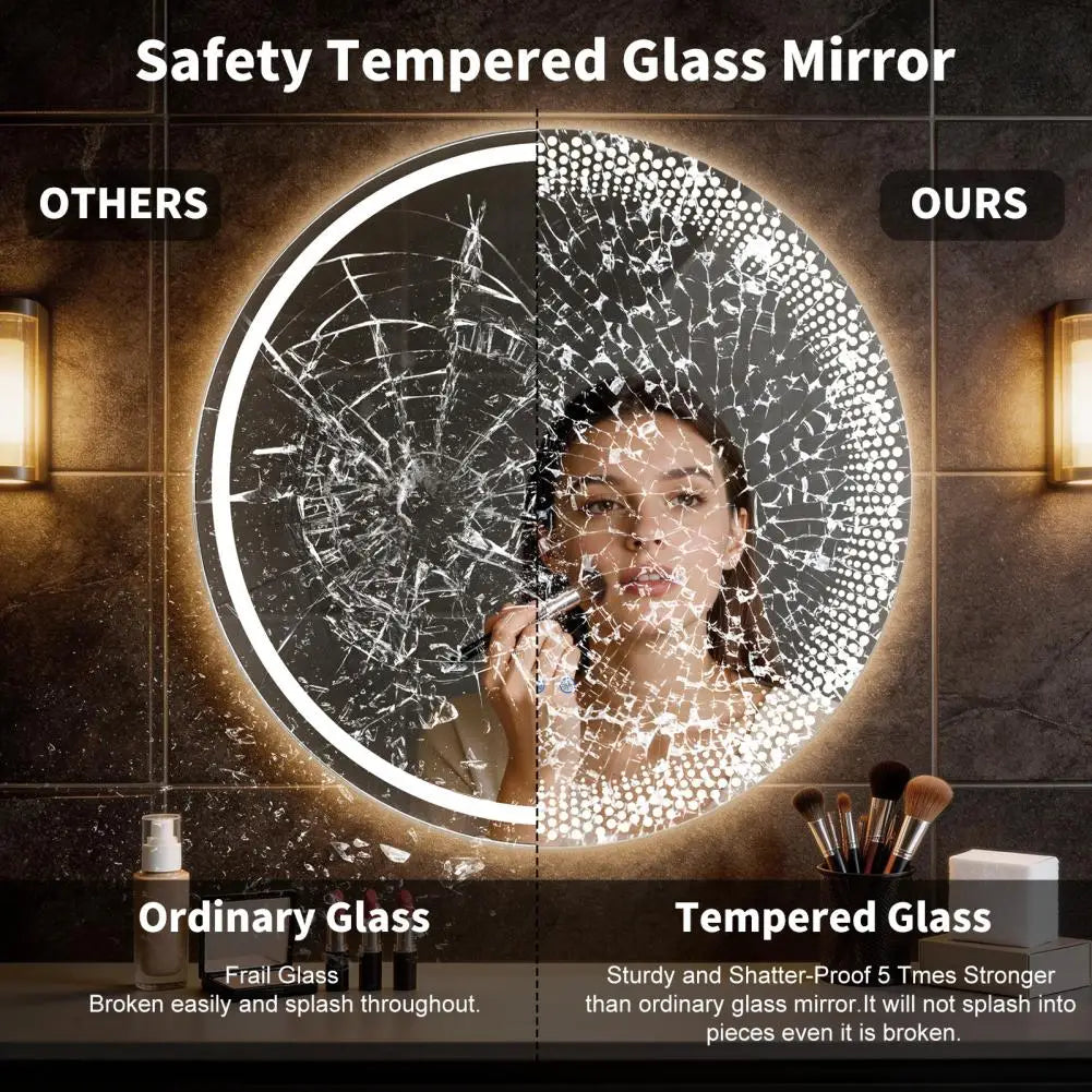 LED Anti Fog Wall Mount Tempered Glass Bathroom Mirror