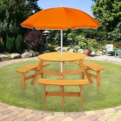 SSLine Solid Wood Round Outdoor Picnic Table And Bench