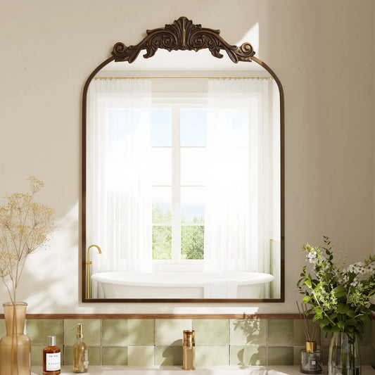 BEAUTYPEAK Classic Wall Decor Mirror Arched Metal Vintage Bathroom Mirror