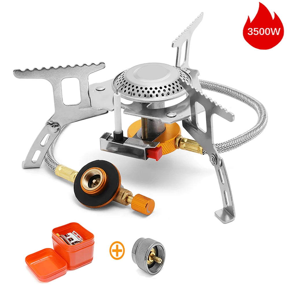 Camping Wind Proof Gas Stove Outdoor Burner Strong Fire Heater Cooker Portable Furnace Supplies Equipment Picnic