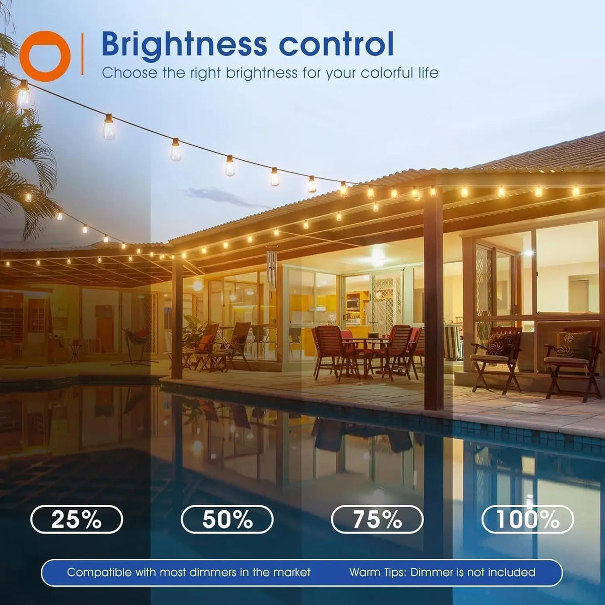 MIMIRGB Dimmable LED Outdoor String Lights For Patio Decoration