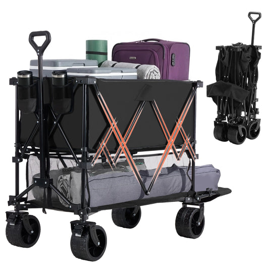 JHK Outdoor Double Decker Wagons Cart 440 lbs. Capacity Collapsible  and Foldable.