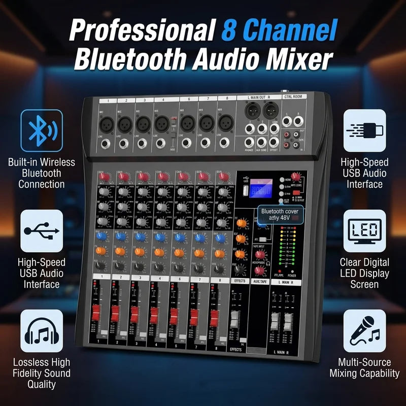 NXG 8 Channel Audio Mixer With Usb And Professional Console