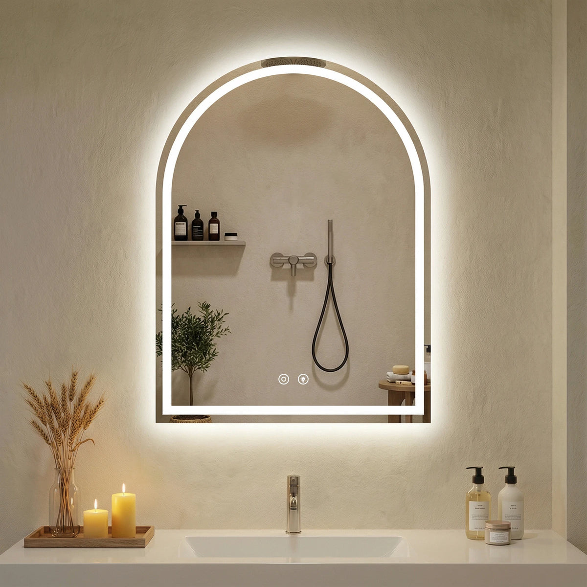 JHK LED Backlit Bathroom Vanity Mirror With Tempered Glass
