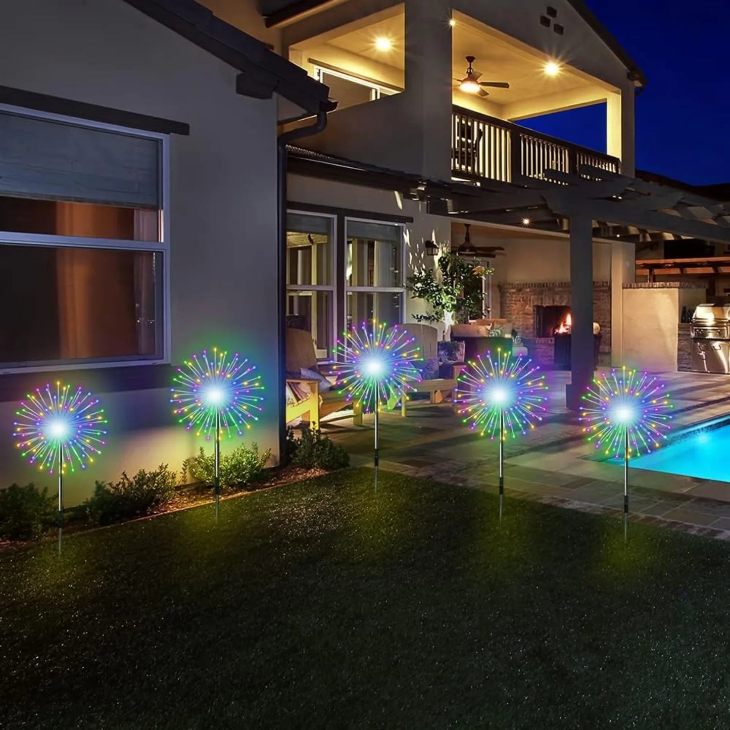 Solar Firework String Lights IP65 Waterproof 8 Modes With Remote