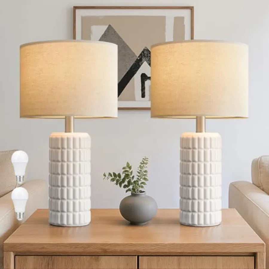 23" Modern Ceramic Table Lamps - Table Lamps for Living Room, Farmhouse Bedside Night Stands Lamp for Bedroom, White Boho Night