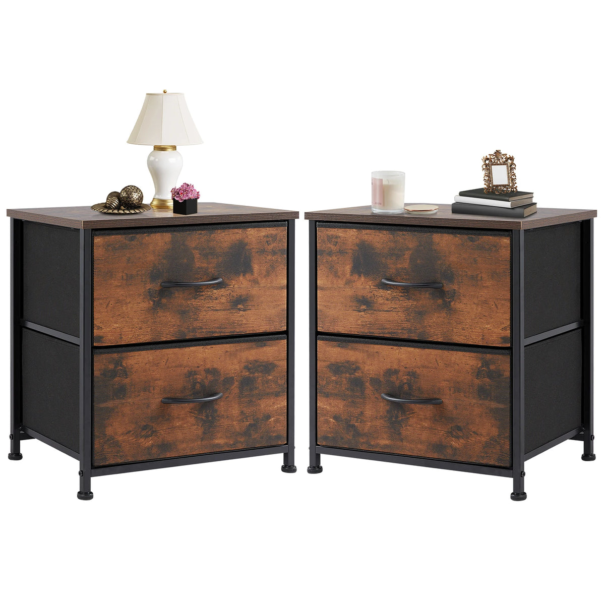 JHK Modern Metal Frame Nightstand With Two Storage Drawers