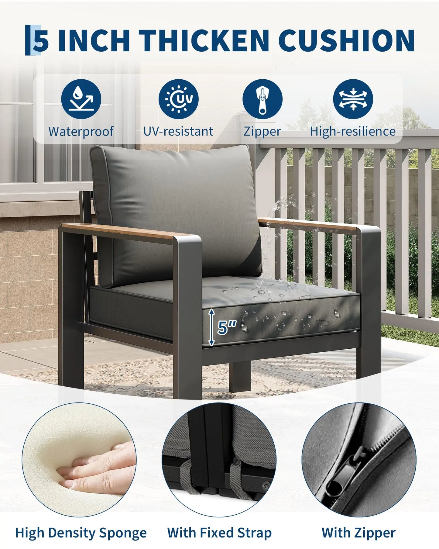 7 Seat Aluminum Patio Furniture Set, Outdoor Sectional Sofa With 5 Inch Thick Cushions & Coffee Table