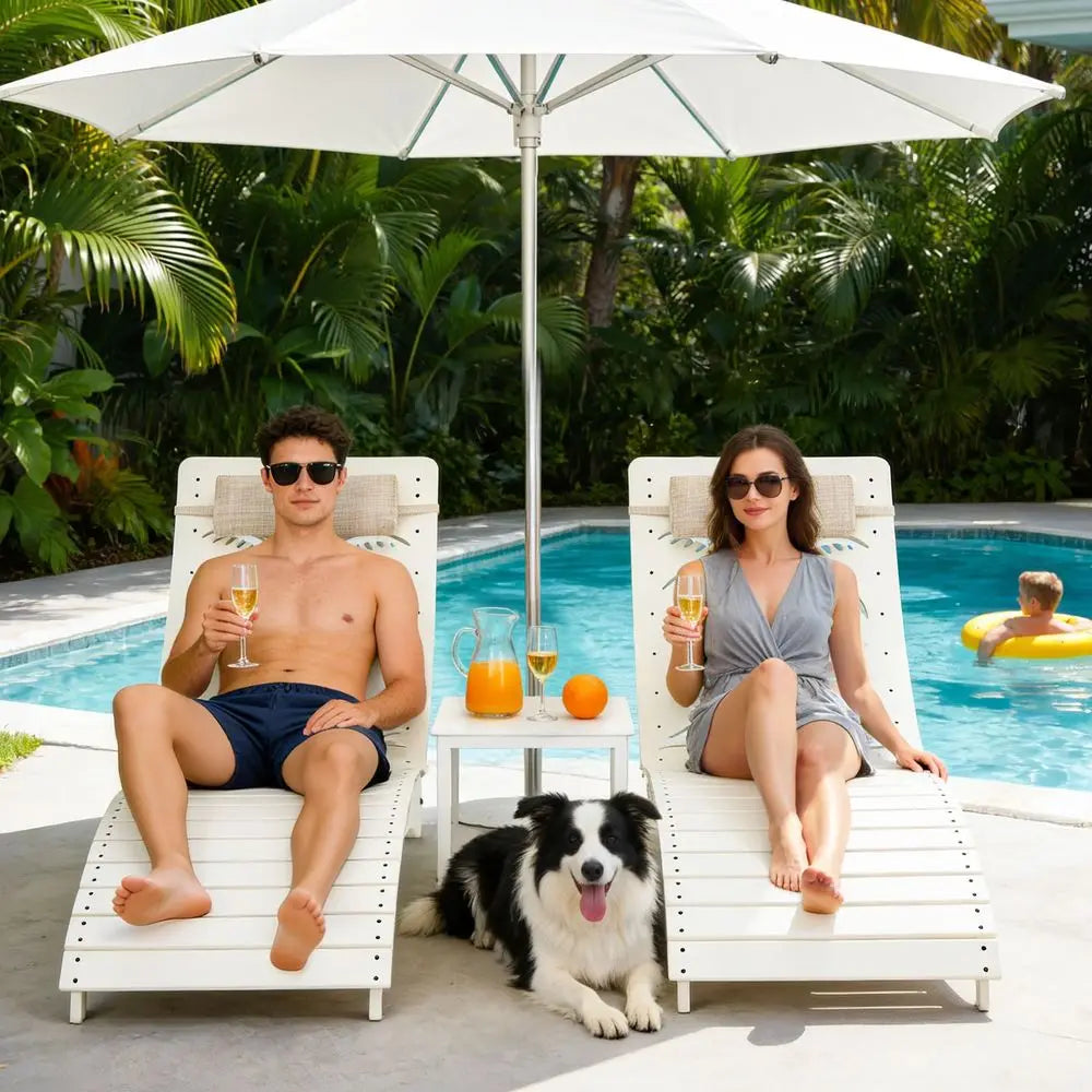 BONA Chaise Lounge Chair Outdoor Set of 2, Wicker Chaise Lounger with 5 Positions, Pool Lounge Chairs with Wheels