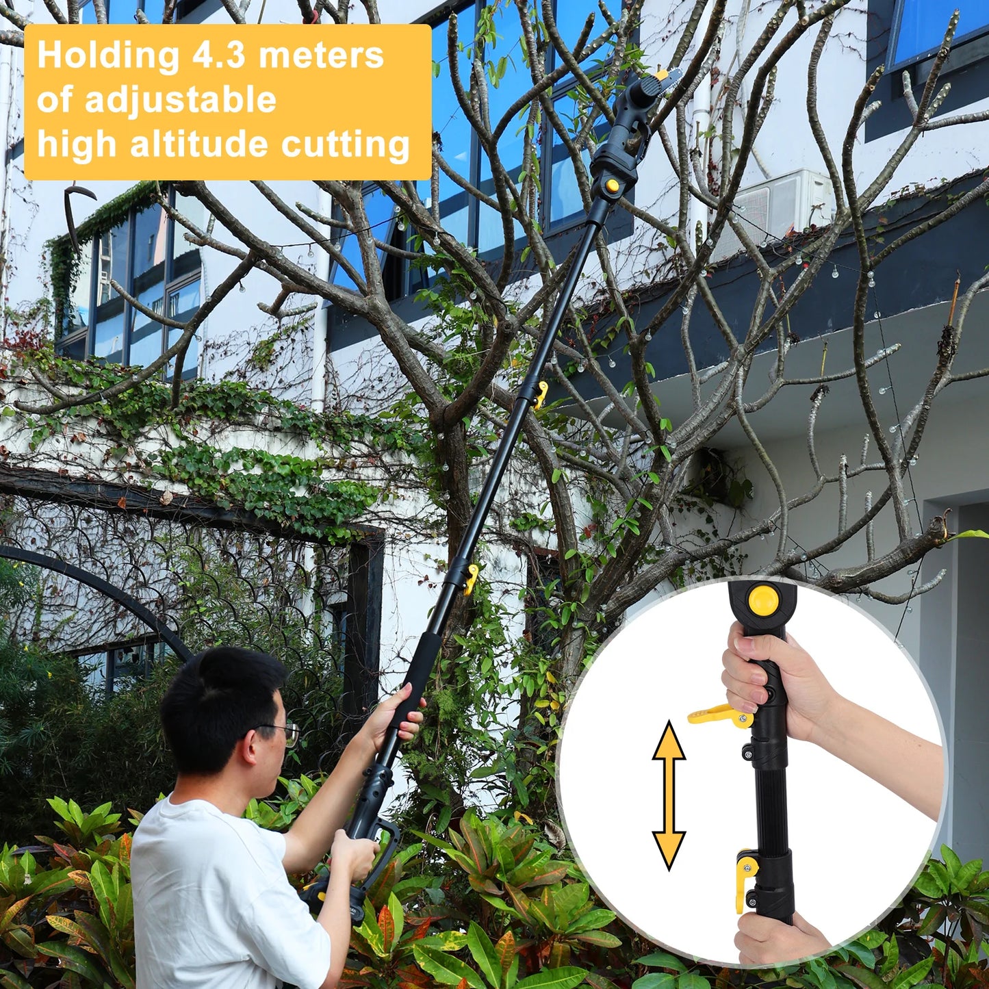 2-in-1 Cordless Pole Saw & Mini Chainsaw, Brushless Electric Chain Saw with 2 x 2.0Ah Battery, 4.9-7.5ft Adjustable Pole Saw