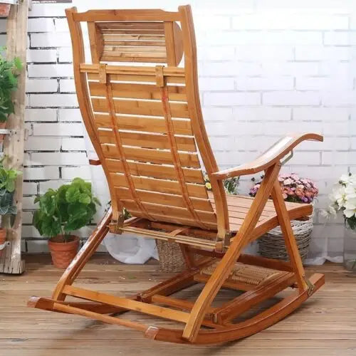 Heavy Duty Folding Rocking Bamboo Chair For Indoor Outdoor Use