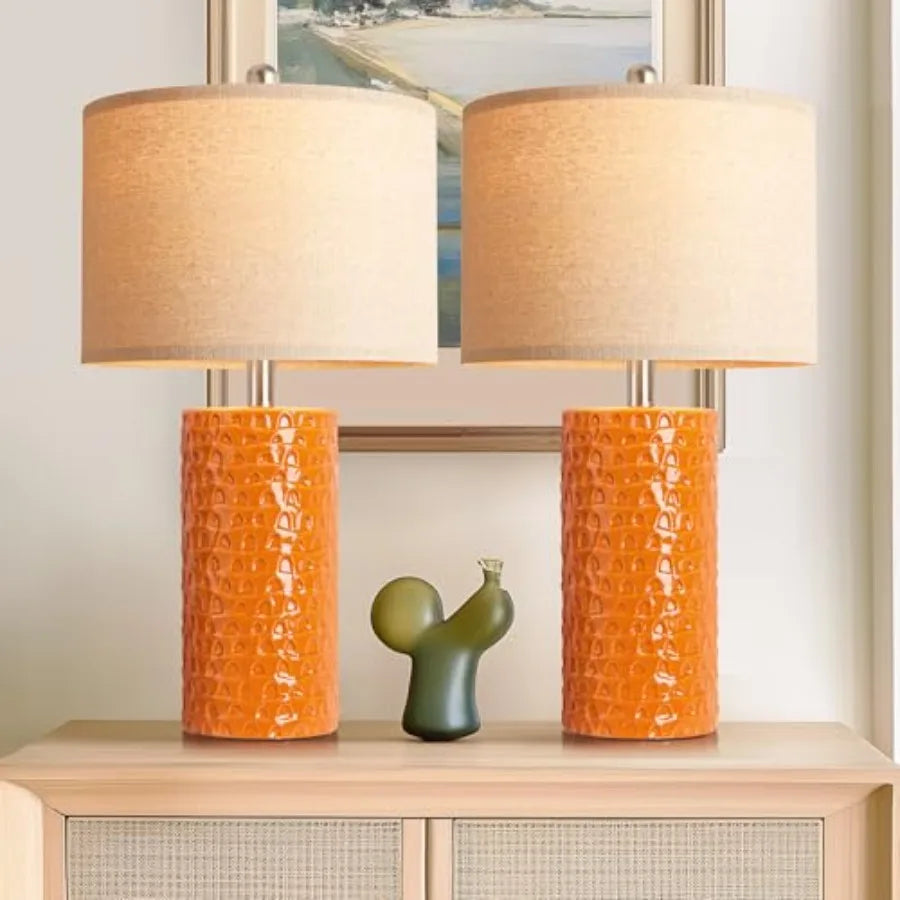 23" Modern Ceramic Table Lamp Set of 2, Table Lamps for Living Room, Rustic Farmhouse Bedside Lamps Nightstand lamp for Bedroom
