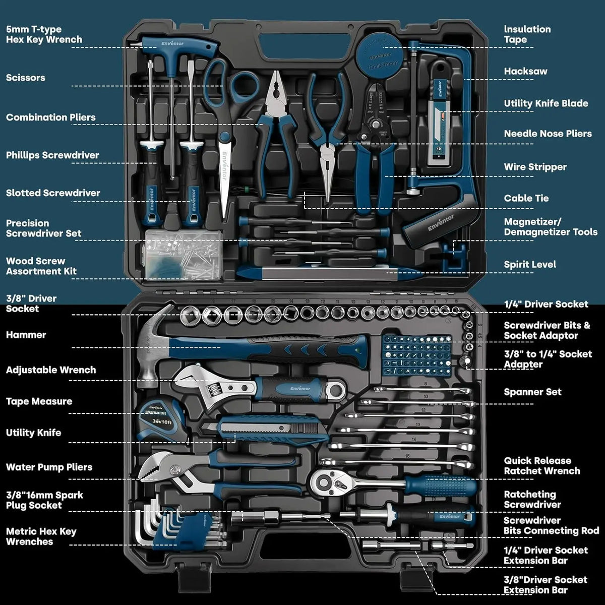 Tool Set, 220-Piece Home Tool Kit with Toolbox, Wrench and Hand Tools for Home Repairs, Auto Maintenance, DIY & General Use