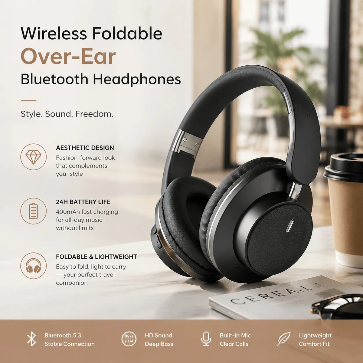 Stonogo Over Ear Wireless Bluetooth Headphones With Mic