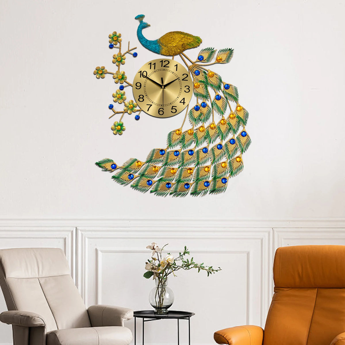 Modern Peacock Wall Clock Silent Quartz Decorative