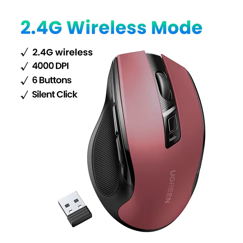 Wireless Mouse Bluetooth5.0 Mouse Ergonomic 4000DPI Mute Button, Mouse For MacBook Tablet Laptops Computer PC