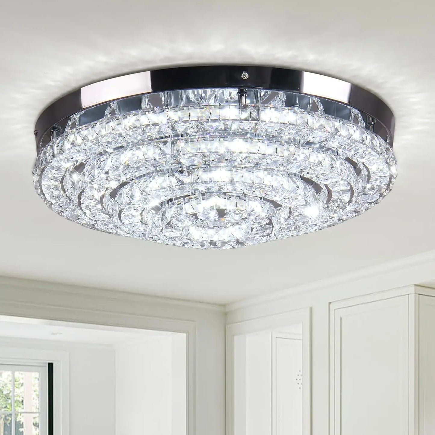 FRIXCHUR Crystal Chandelier Semi Flush Mount LED Ceiling Light