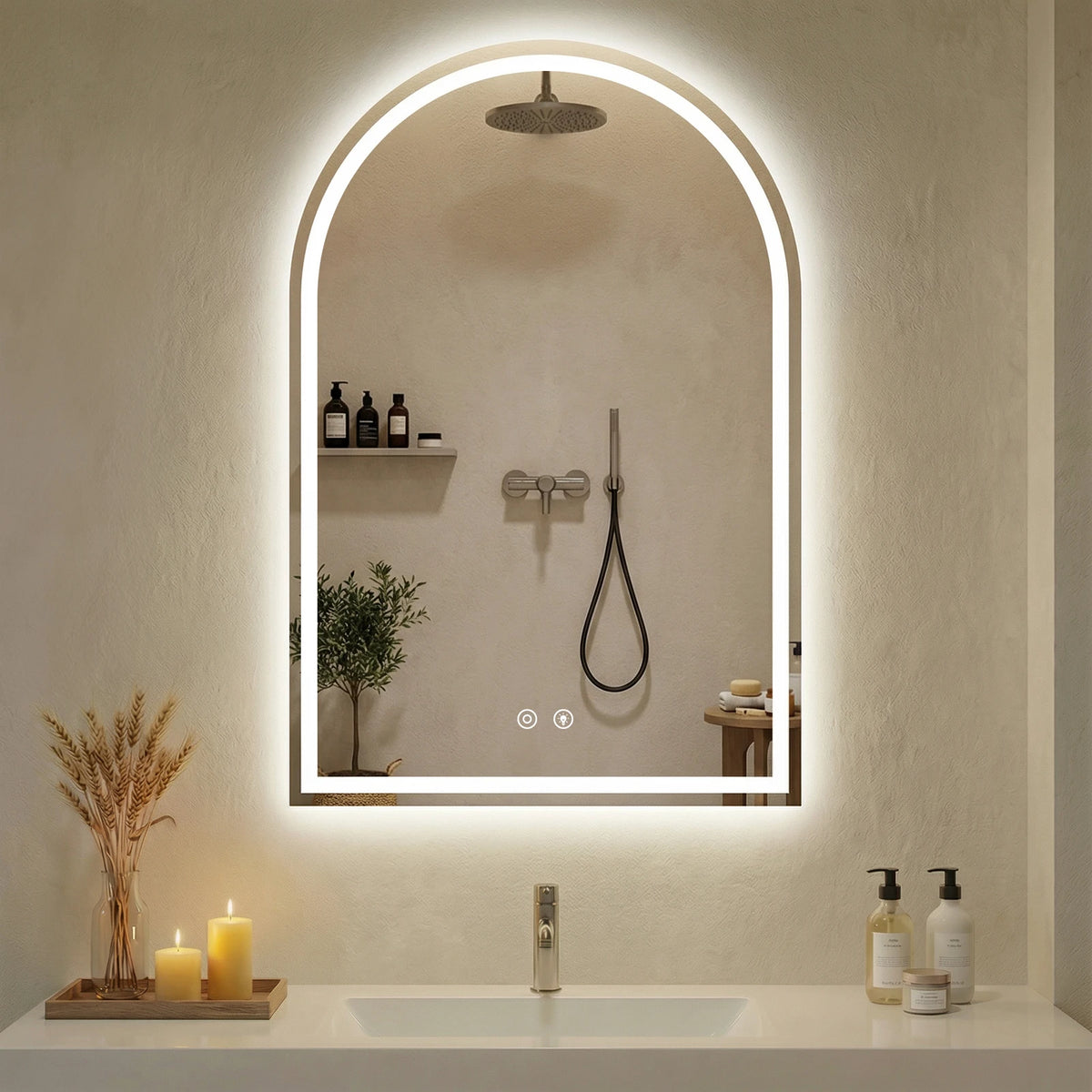 JHK LED Backlit Bathroom Vanity Mirror With Tempered Glass