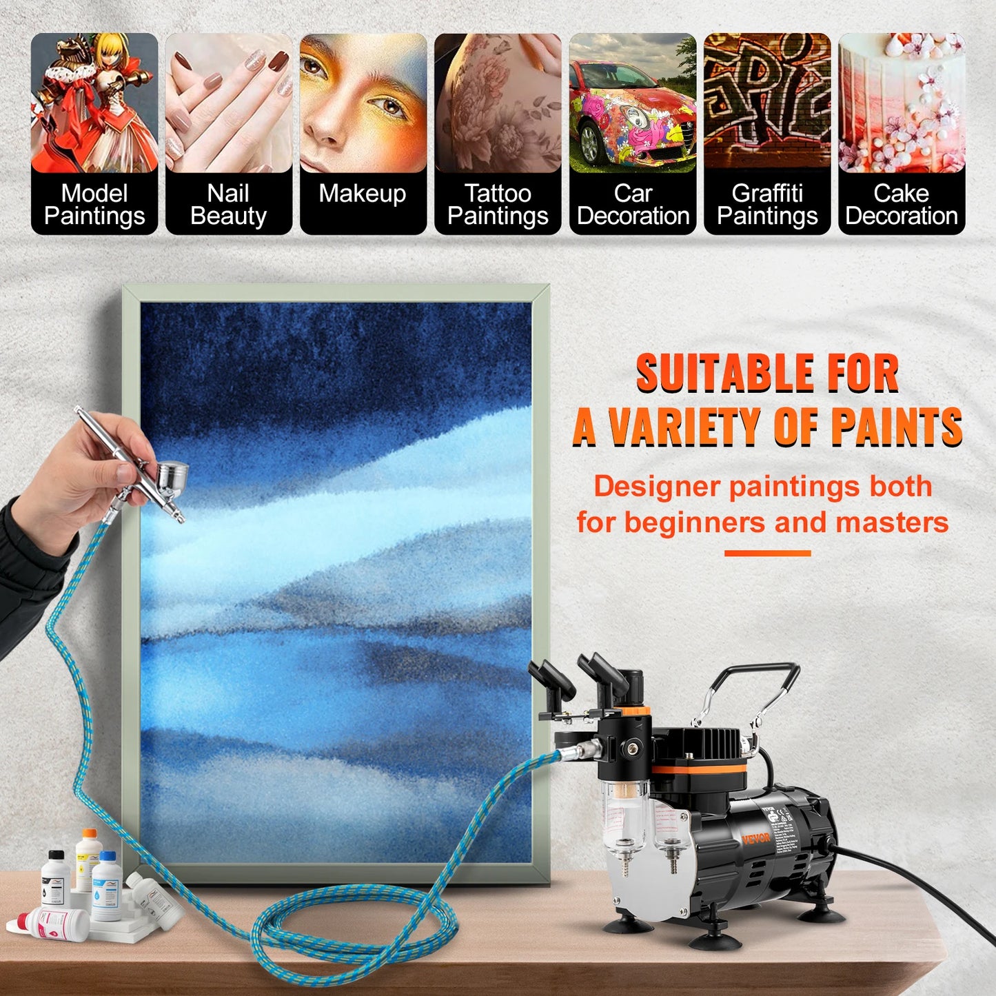 SucceBuy 120W Dual Action Airbrush Spray Gun Kit Professional