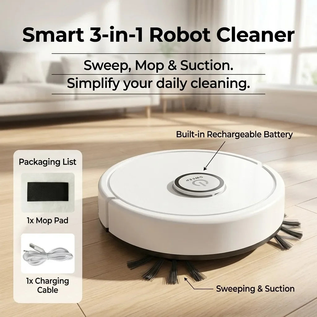 Automatic Robot Vacuum Cleaner With Sweeping Mopping And Suction