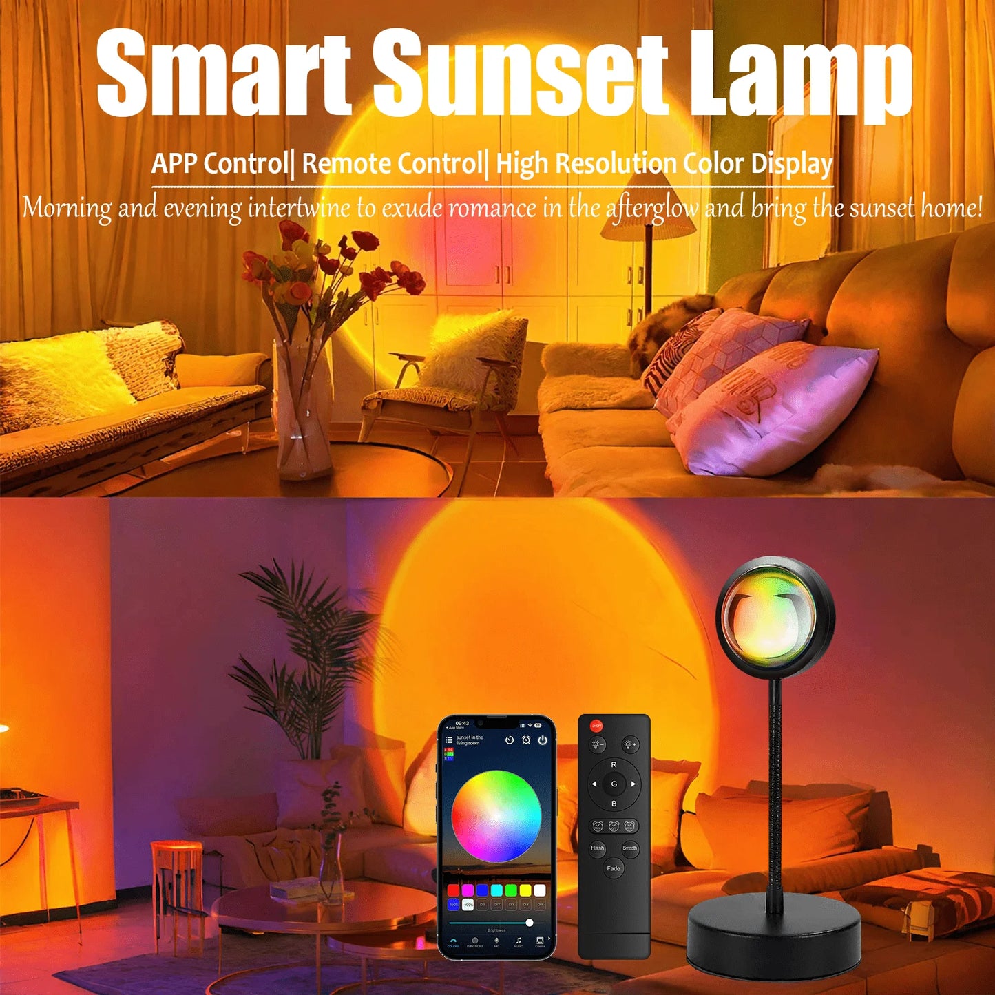 APP& Remote Control Sunset Lamp Projector Led Lights For Room Bedroom Light Decor Dimmable 16 Modes