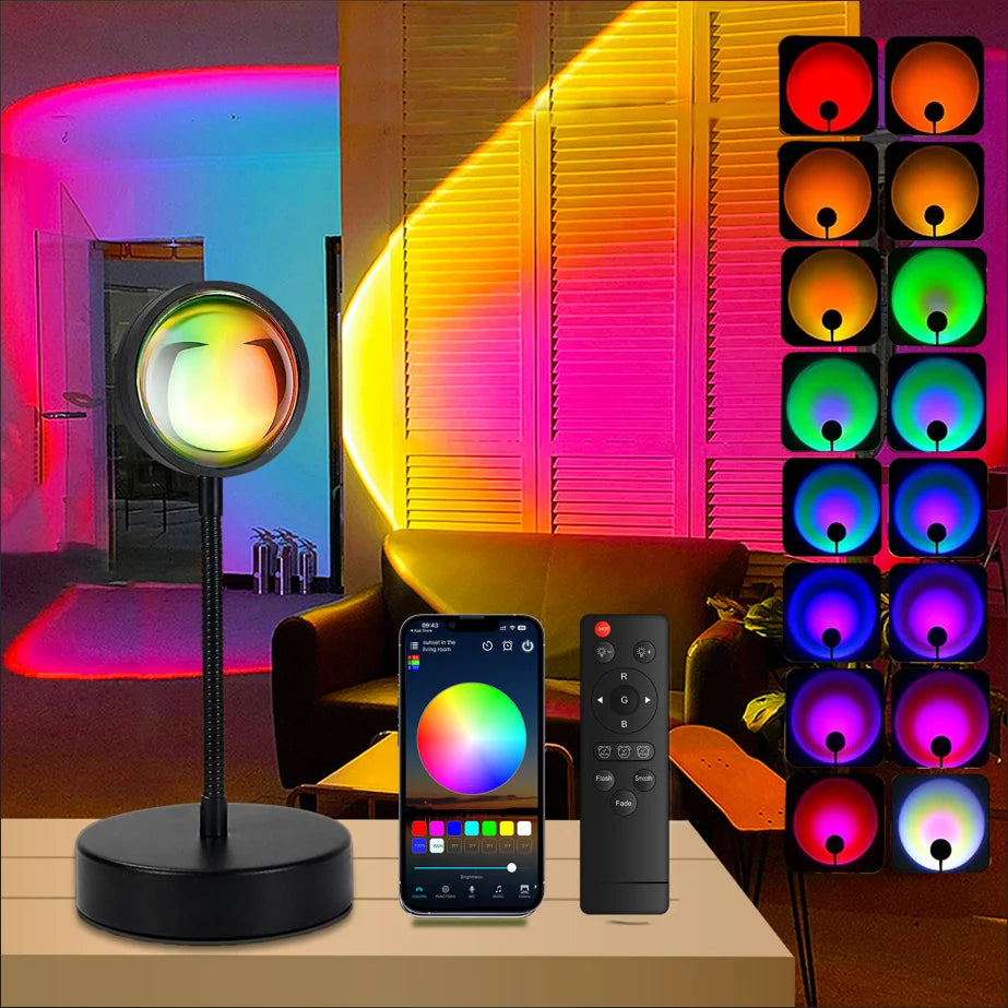 APP& Remote Control Sunset Lamp Projector Led Lights For Room Bedroom Light Decor Dimmable 16 Modes