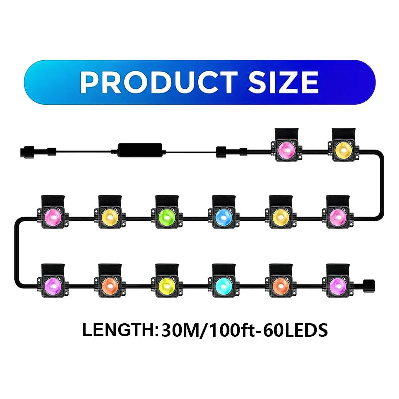 300FT Permanent Outdoor RGB Lights IP67 Waterproof Smart Eave Light DIY Scenes for House Roof Decor Christmas Holiday Lighting