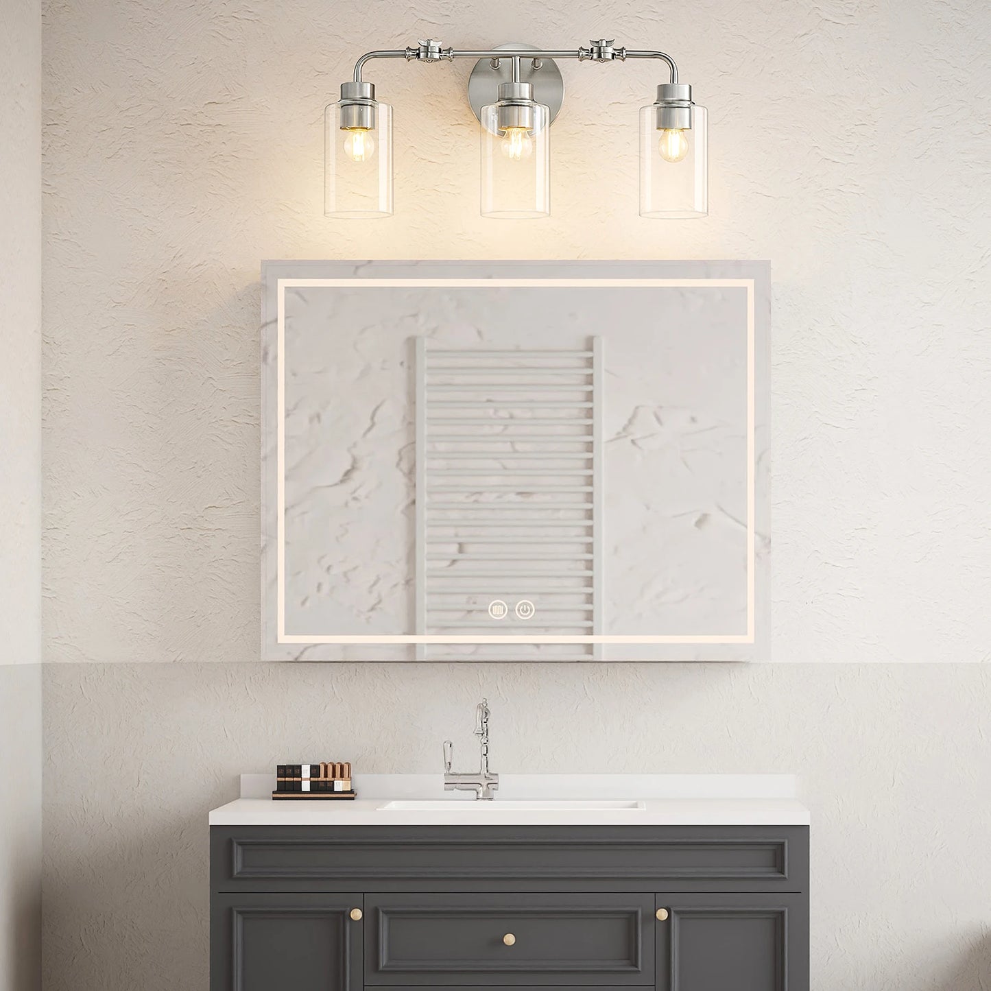 Tribesigns 3 Light Bathroom Vanity Light With Clear Glass Shades