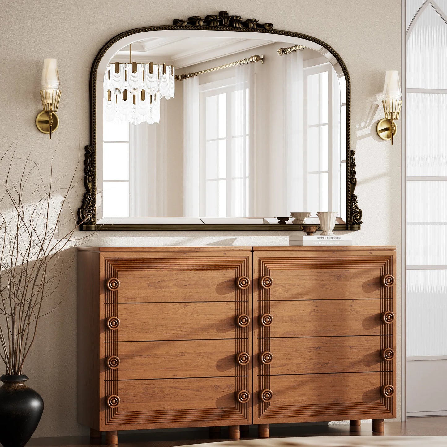 BEAUTYPEAK Arched Vanity Mirror Vintage Decor Mirror Wall Mounted Personal Care Mirror Beauty Shower Mirror